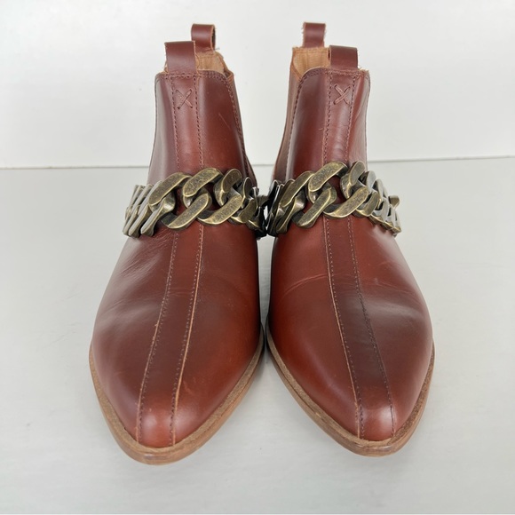 ANTHROPOLOGIE Kelsi Dagger Slow Cafe Leather Thick Chain Ankle Boots Sz 8 NWOT - Picture 5 of 13